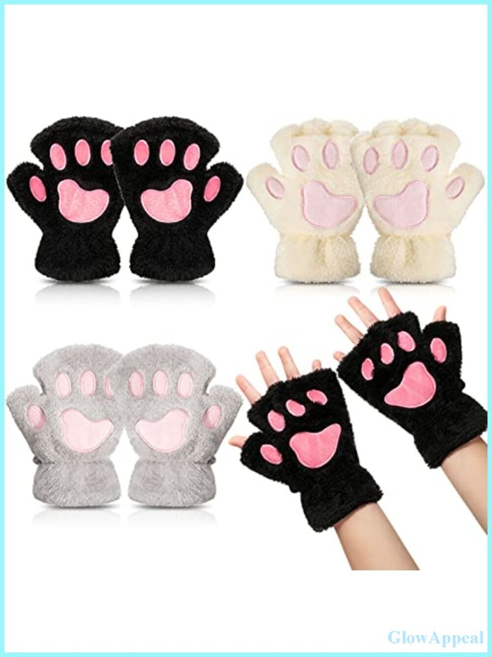 Cat Paw Fingerless Gloves - Faux Fur Kawaii Cosplay Gloves Multi-Pack